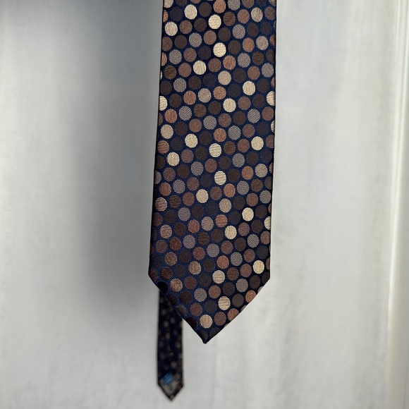 Men’s Silk Tie Haines & Bonner of London Handmade Brown Polka Dot - Picture 12 of 14